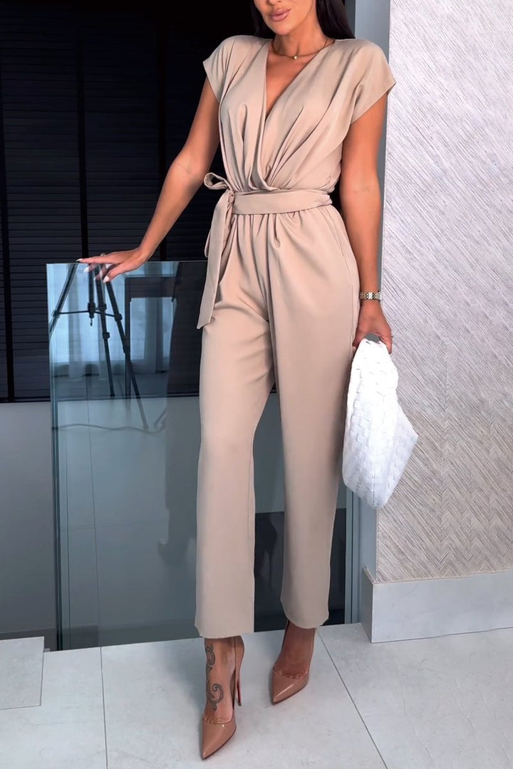 Women's Jumpsuit with Wrap V-Neck & Short Sleeves | Formal