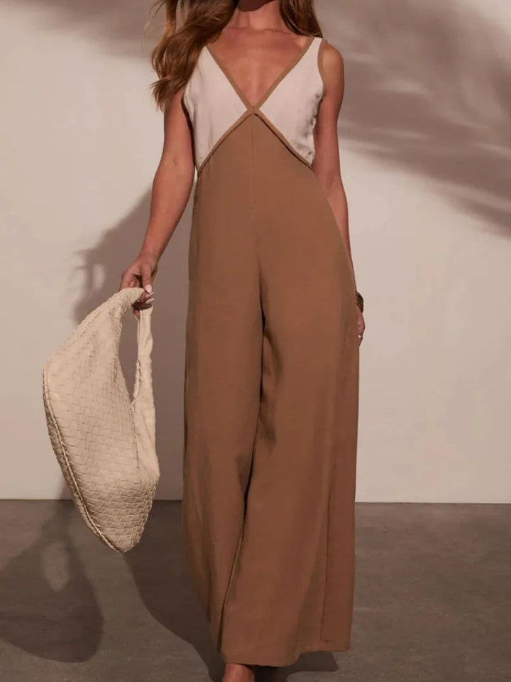 Women’s Jumpsuits Wide Leg with Deep V-Neck | Sleeveless