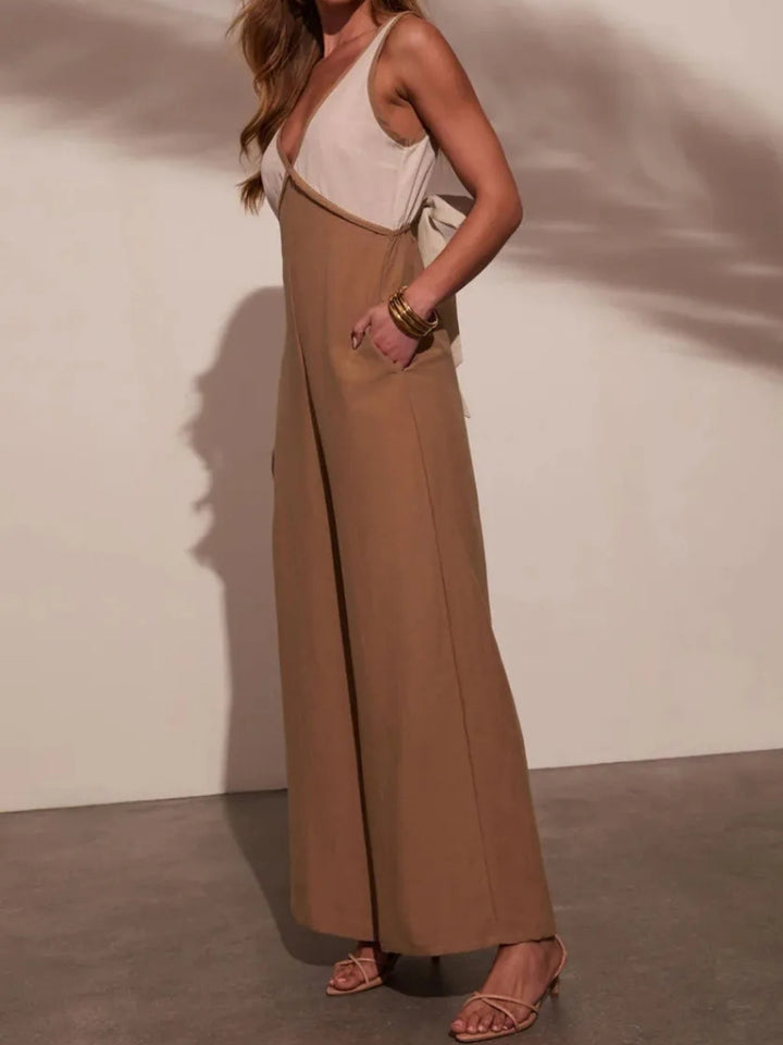 Women’s Jumpsuits Wide Leg with Deep V-Neck | Sleeveless