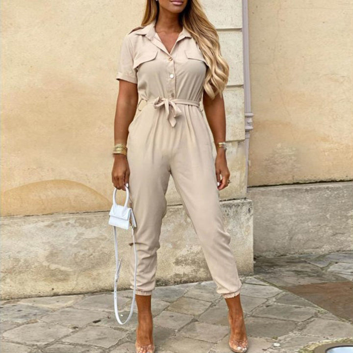 Women’s Jumpsuits with Button Front & Tie Waist | Short Sleeve