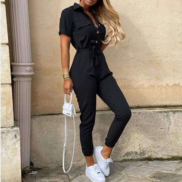 Women’s Jumpsuits with Button Front & Tie Waist | Short Sleeve
