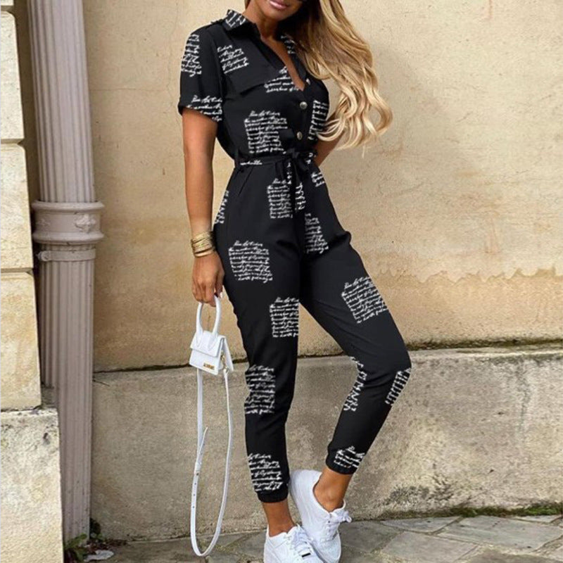 Women’s Jumpsuits with Button Front & Tie Waist | Short Sleeve