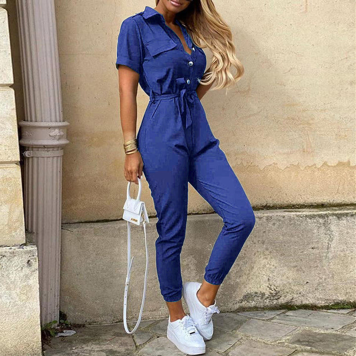 Women’s Jumpsuits with Button Front & Tie Waist | Short Sleeve
