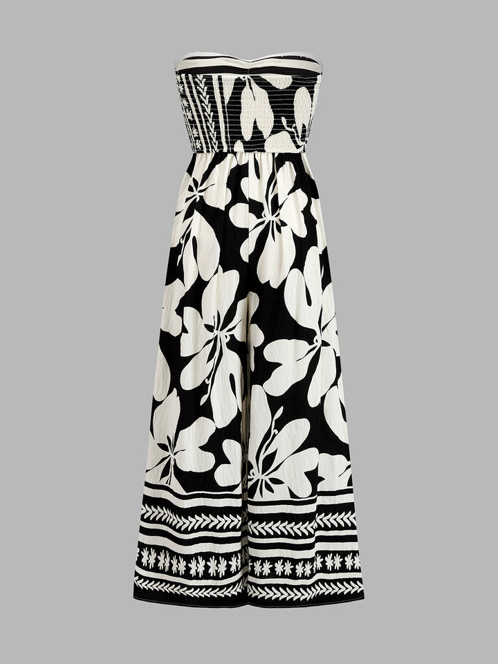 Women’s Jumpsuits with Floral Print & Strapless | Wide Leg