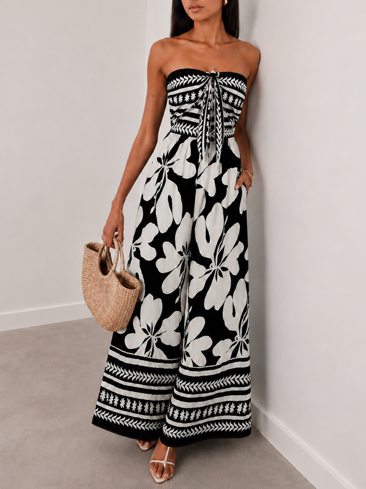 Women’s Jumpsuits with Floral Print & Strapless | Wide Leg