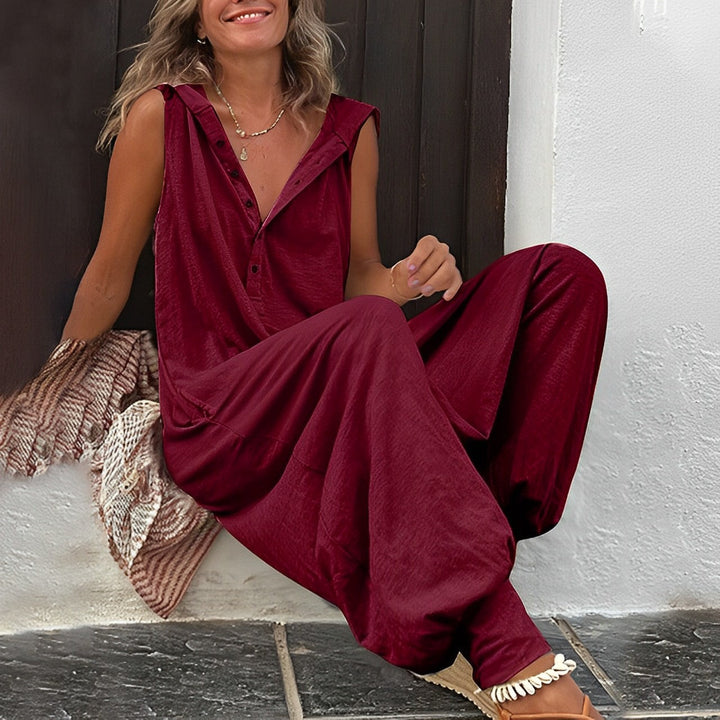Women’s Jumpsuits with Hooded Collar & Button Front | Sleeveless
