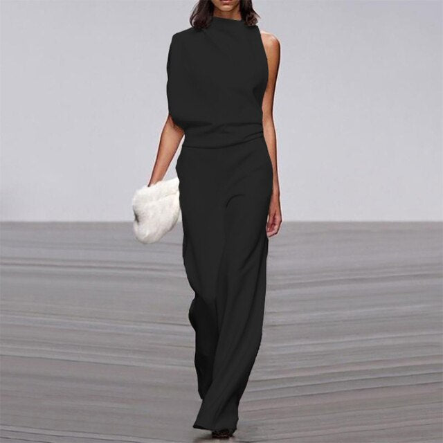 Women’s Jumpsuits with Mock Neck & Wide Leg | One Shoulder