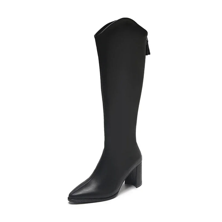 Women's Knee High Boots Block Heel with Pointed Toe | Zip