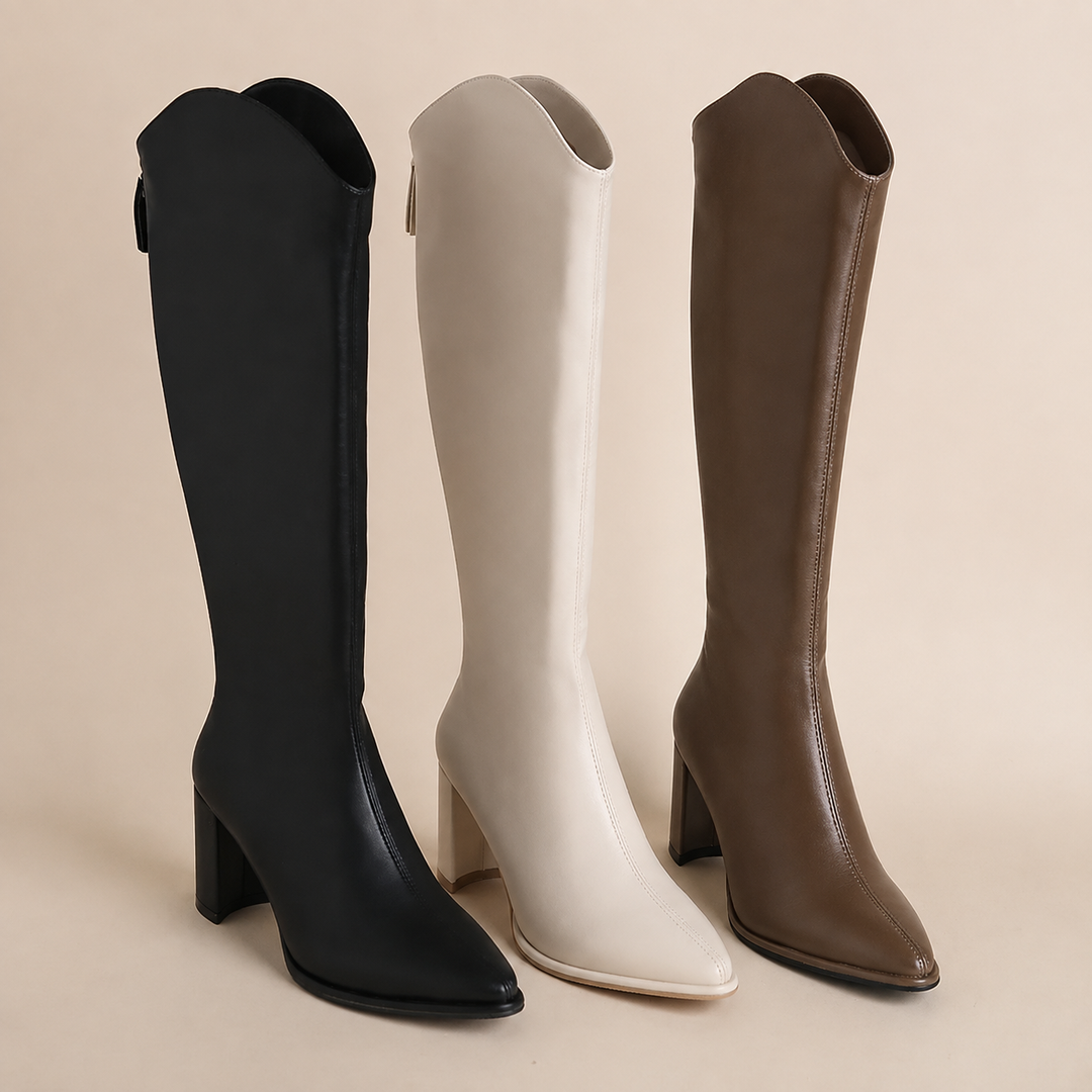 Women's Knee High Boots Block Heel with Pointed Toe | Zip