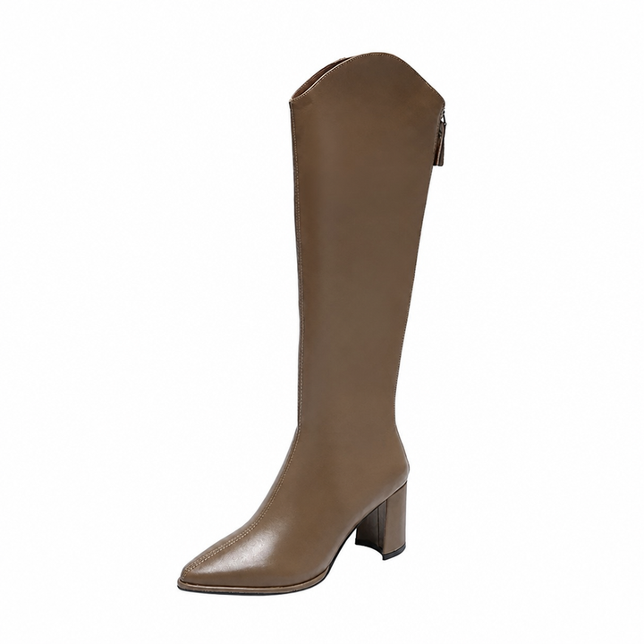 Women's Knee High Boots Block Heel with Pointed Toe | Zip