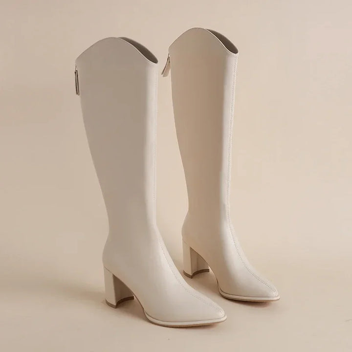 Women's Knee High Boots Block Heel with Pointed Toe | Zip