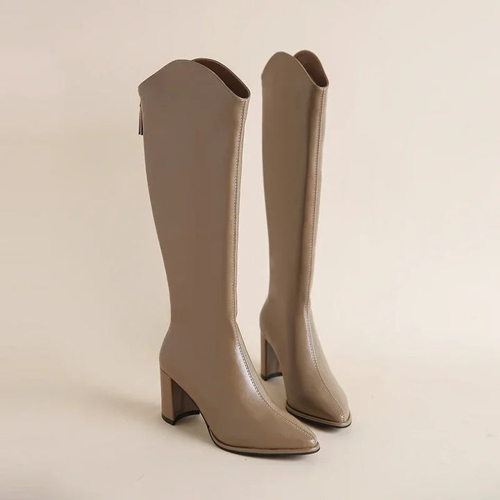 Women's Knee High Boots Block Heel with Pointed Toe | Zip