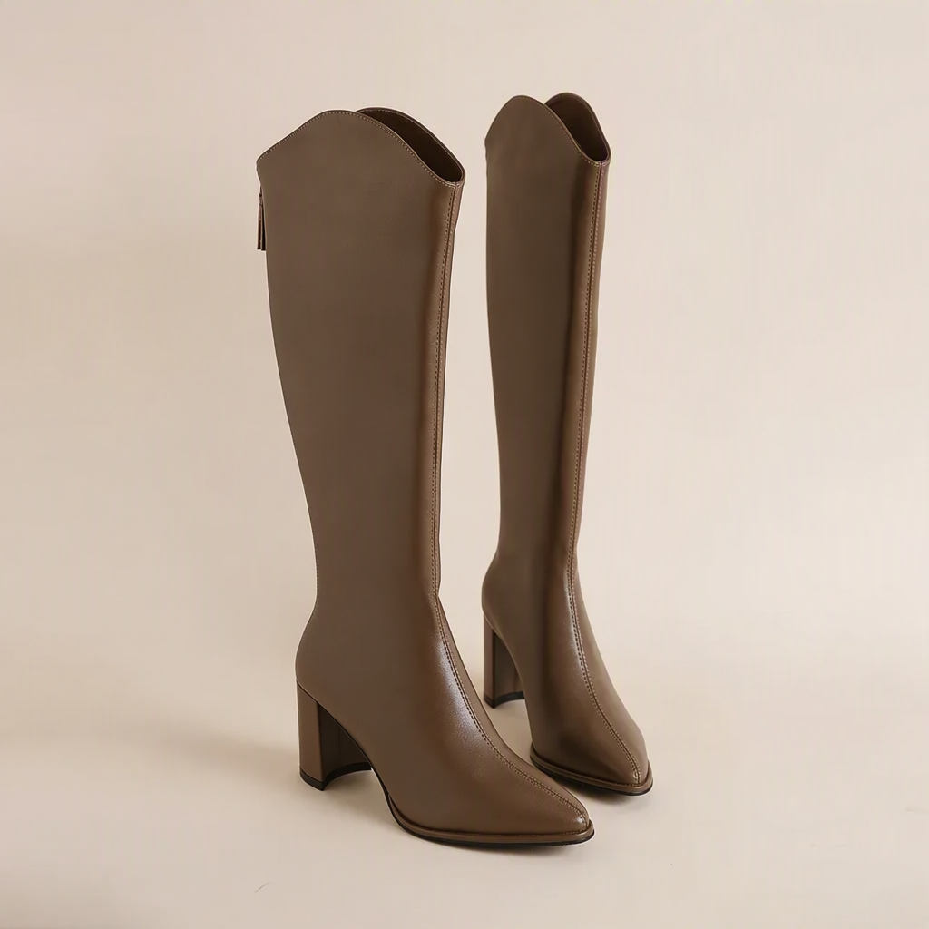 Women's Knee High Boots Block Heel with Pointed Toe | Zip