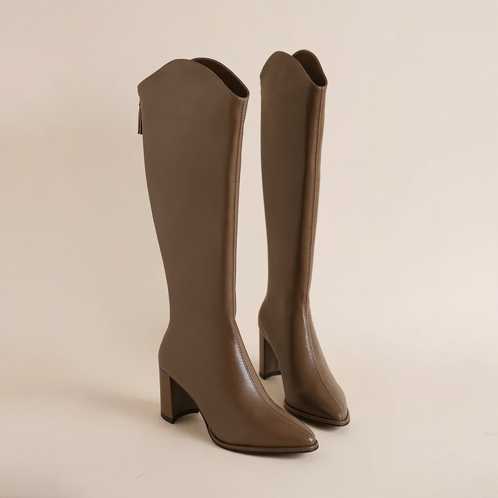 Women's Knee High Boots Block Heel with Pointed Toe | Zip