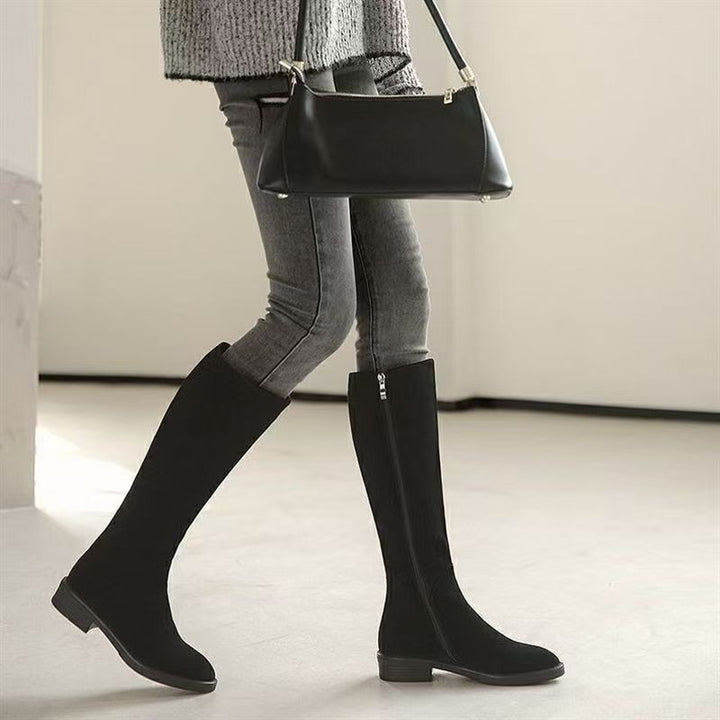 Women's Knee High Boots with Block Heel & Round Toe | Side Zip