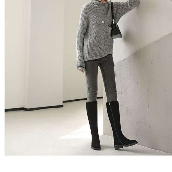 Women's Knee High Boots with Block Heel & Round Toe | Side Zip