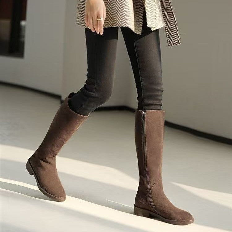 Women's Knee High Boots with Block Heel & Round Toe | Side Zip