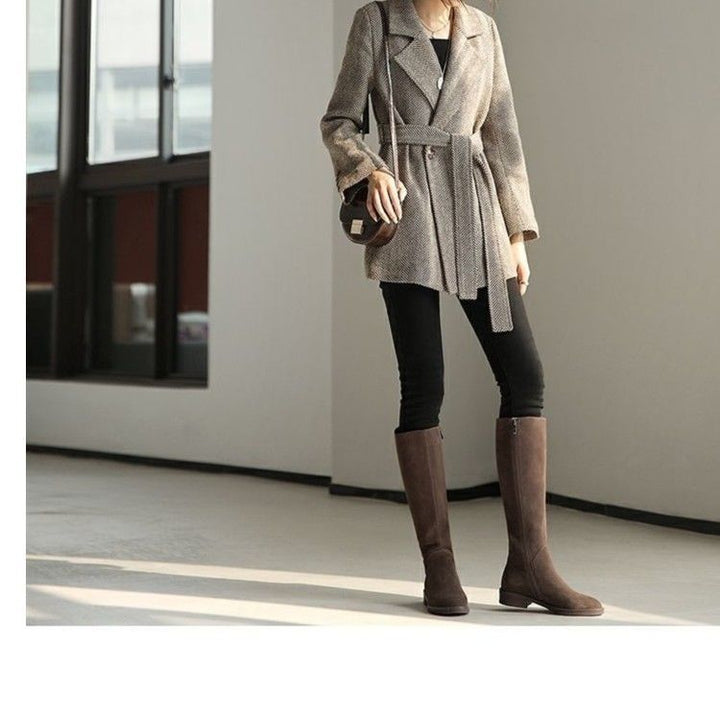 Women's Knee High Boots with Block Heel & Round Toe | Side Zip