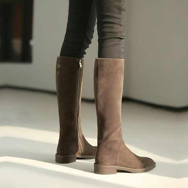 Women's Knee High Boots with Block Heel & Round Toe | Side Zip