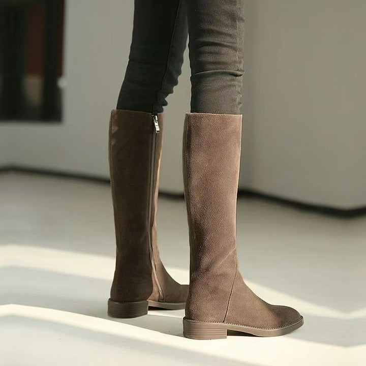 Women's Knee High Boots with Block Heel & Round Toe | Side Zip