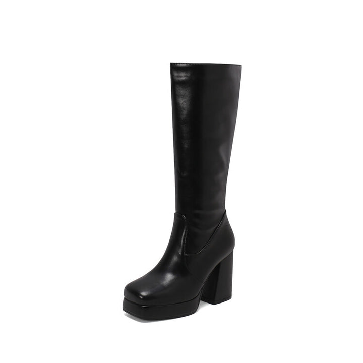 Women's Knee High Boots with Block Heel & Side Zip | Platform