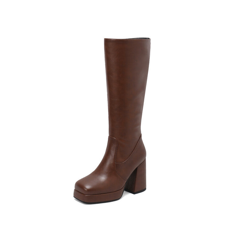 Women's Knee High Boots with Block Heel & Side Zip | Platform