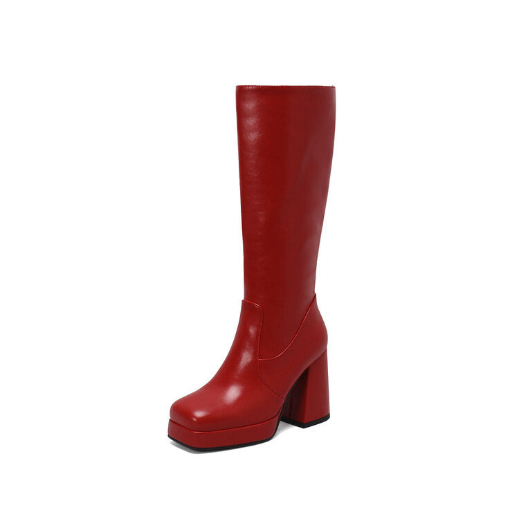Women's Knee High Boots with Block Heel & Side Zip | Platform