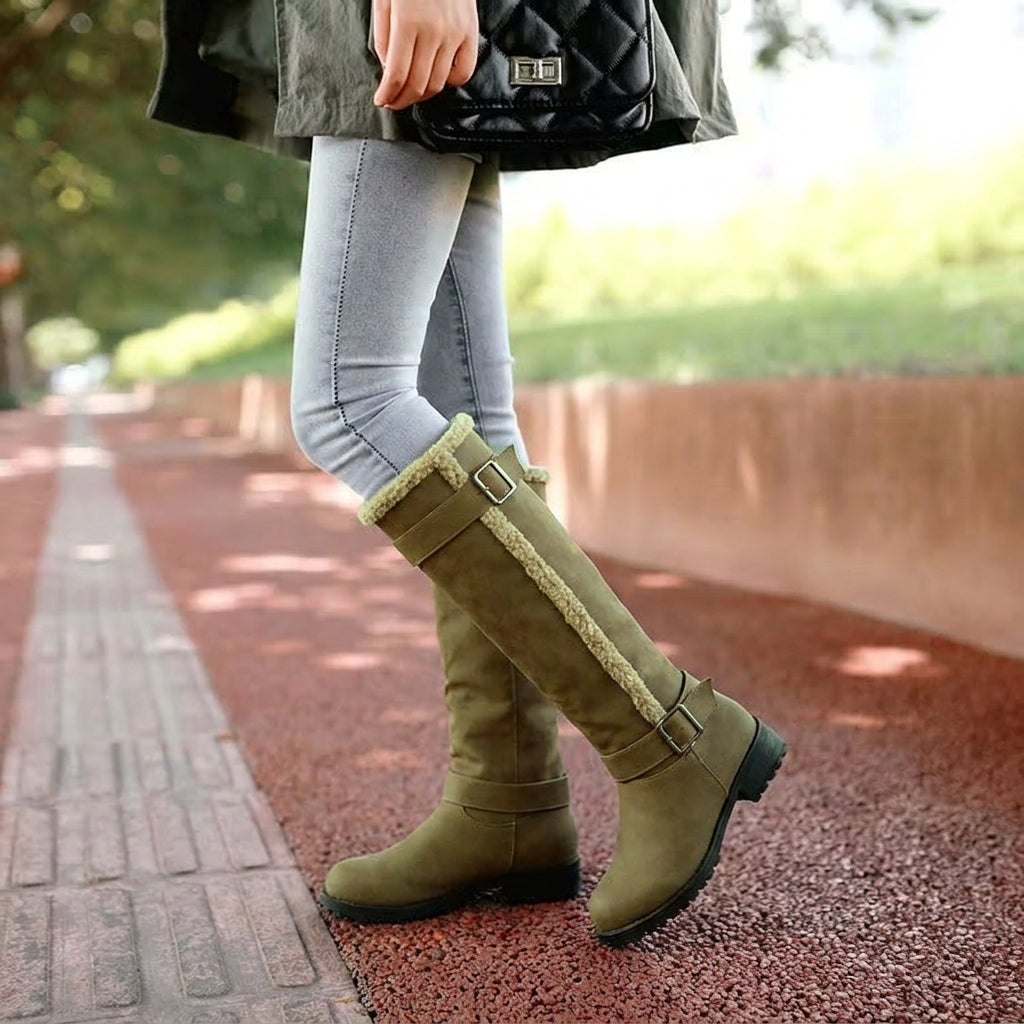 Women's Knee High Boots with Buckle | Low Heel
