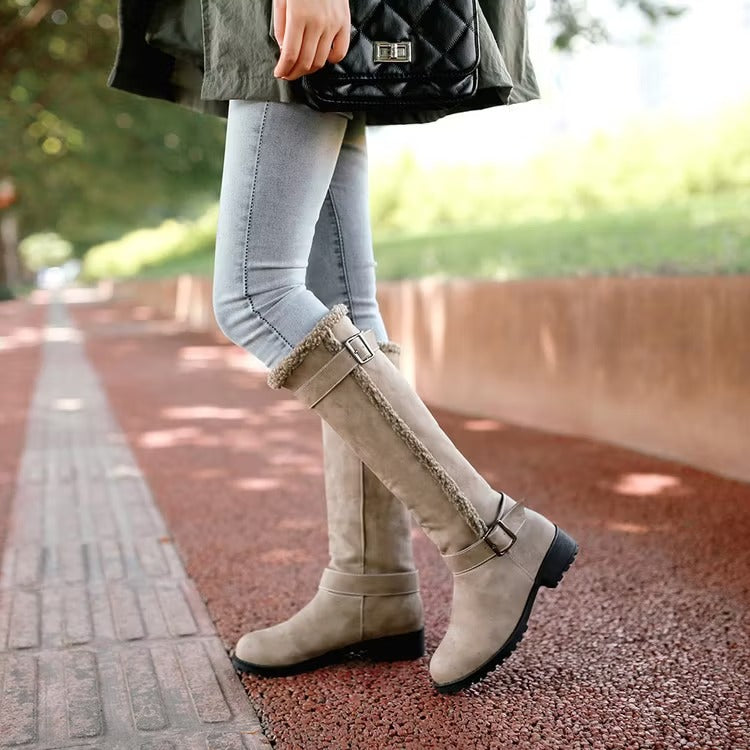 Women's Knee High Boots with Buckle | Low Heel