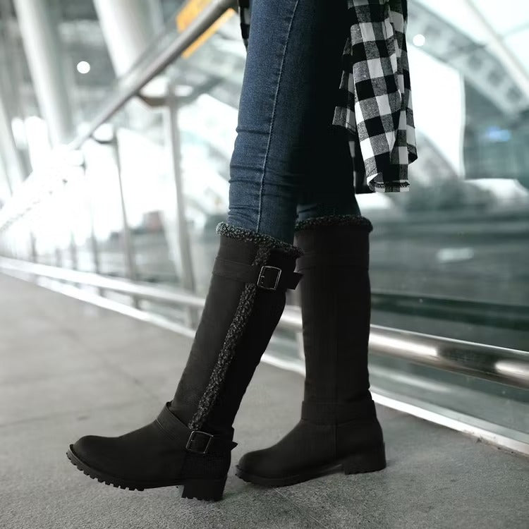Women's Knee High Boots with Buckle | Low Heel