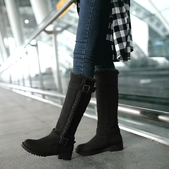 Women's Knee High Boots with Buckle | Low Heel