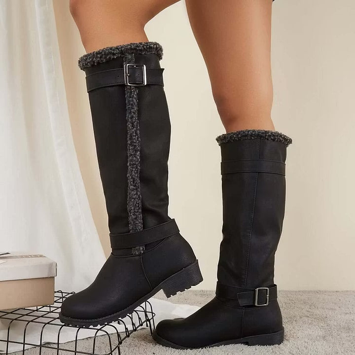Women's Knee High Boots with Buckle | Low Heel