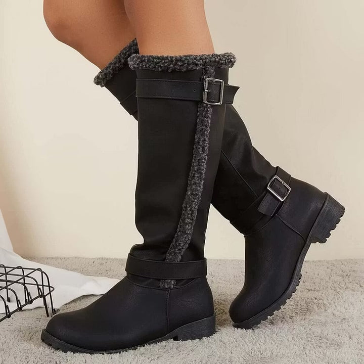 Women's Knee High Boots with Buckle | Low Heel
