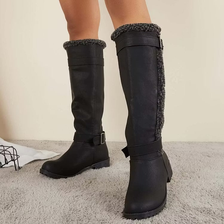 Women's Knee High Boots with Buckle | Low Heel