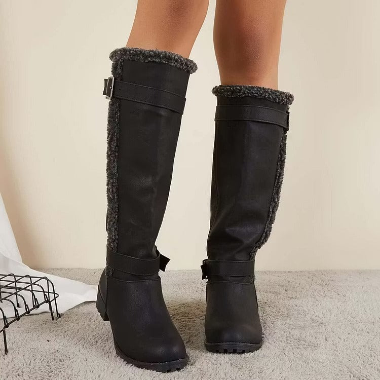 Women's Knee High Boots with Buckle | Low Heel