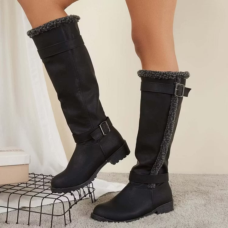 Women's Knee High Boots with Buckle | Low Heel