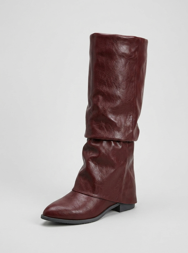 Women's Knee High Boots with Fold Over Cuff & Block Heel | Pointed Toe