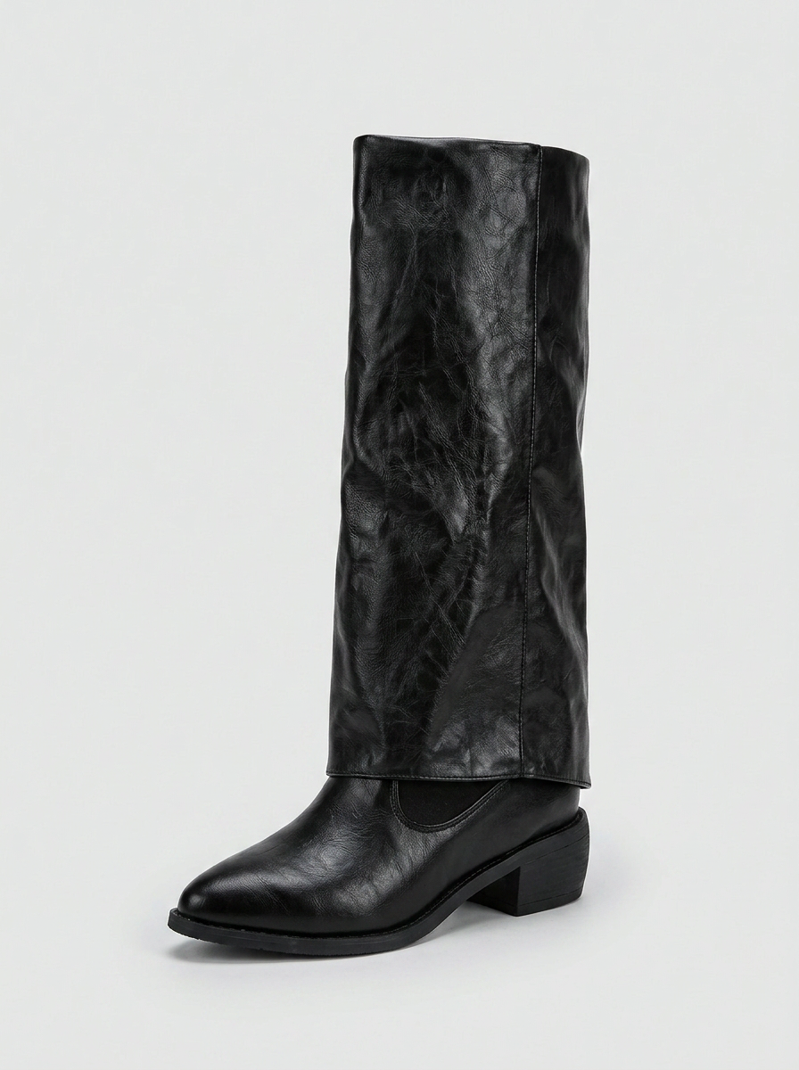 Women's Knee High Boots with Fold Over Cuff & Block Heel | Pointed Toe
