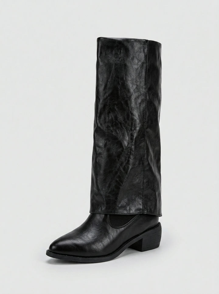 Women's Knee High Boots with Fold Over Cuff & Block Heel | Pointed Toe