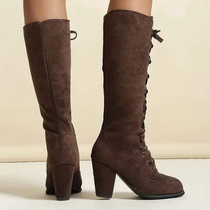 Women's Knee High Boots with Lace Up Front & Block Heel | Vintage Style