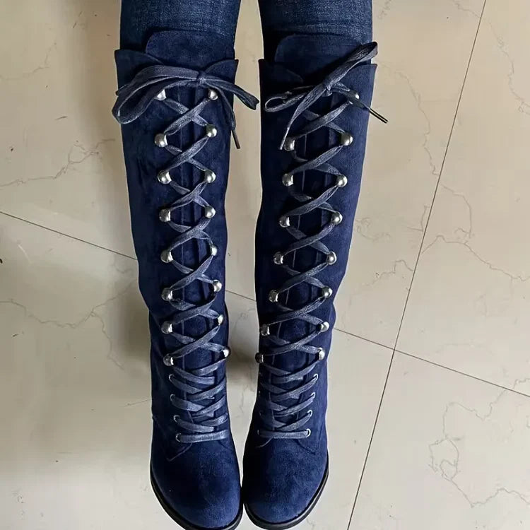 Women's Knee High Boots with Lace Up Front & Block Heel | Vintage Style