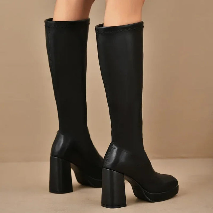Women's Knee High Boots with Platform Sole & Square Toe | Block Heel