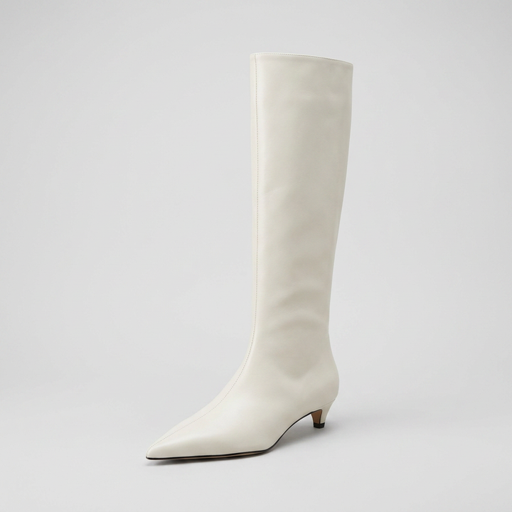 Women's Knee High Boots with Pointed Toe & Kitten Heel | Pull On
