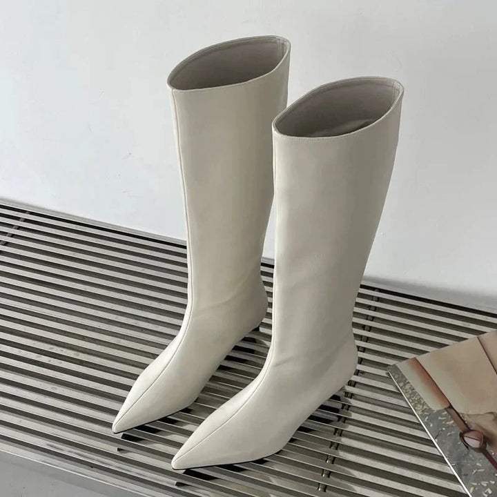 Women's Knee High Boots with Pointed Toe & Kitten Heel | Pull On