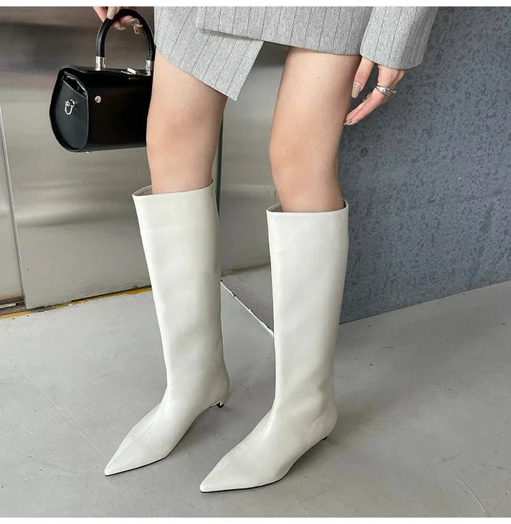 Women's Knee High Boots with Pointed Toe & Kitten Heel | Pull On
