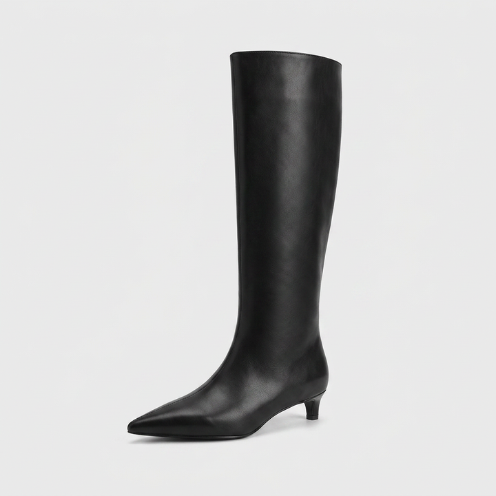 Women's Knee High Boots with Pointed Toe & Kitten Heel | Pull On