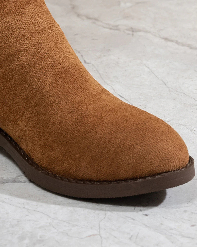 Women's Knee High Boots with Round Toe & Side Zip | Stacked Heel