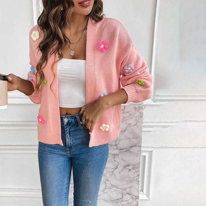 Women's Knit Cardigan with 3D Flower Detail | Open Front