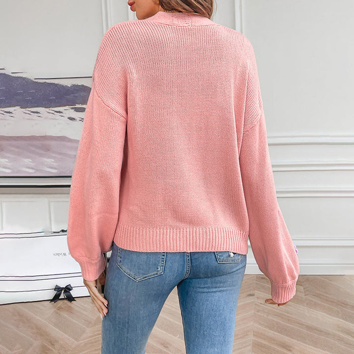 Women's Knit Cardigan with 3D Flower Detail | Open Front