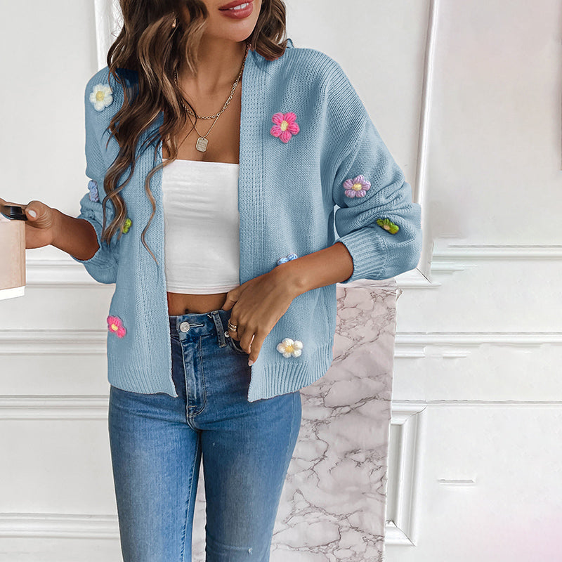 Women's Knit Cardigan with 3D Flower Detail | Open Front